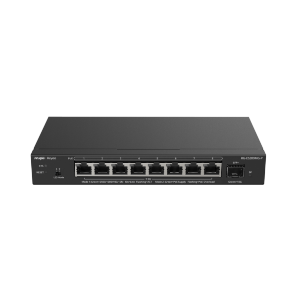 Reyee RG-ES209MG-P 8-Port 2.5G Cloud Managed PoE Switch, 1 x 10G Uplink